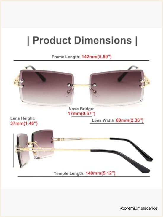 Vintage Rimless Rectangle Sunglasses Frameless Candy Color UV400 Protection